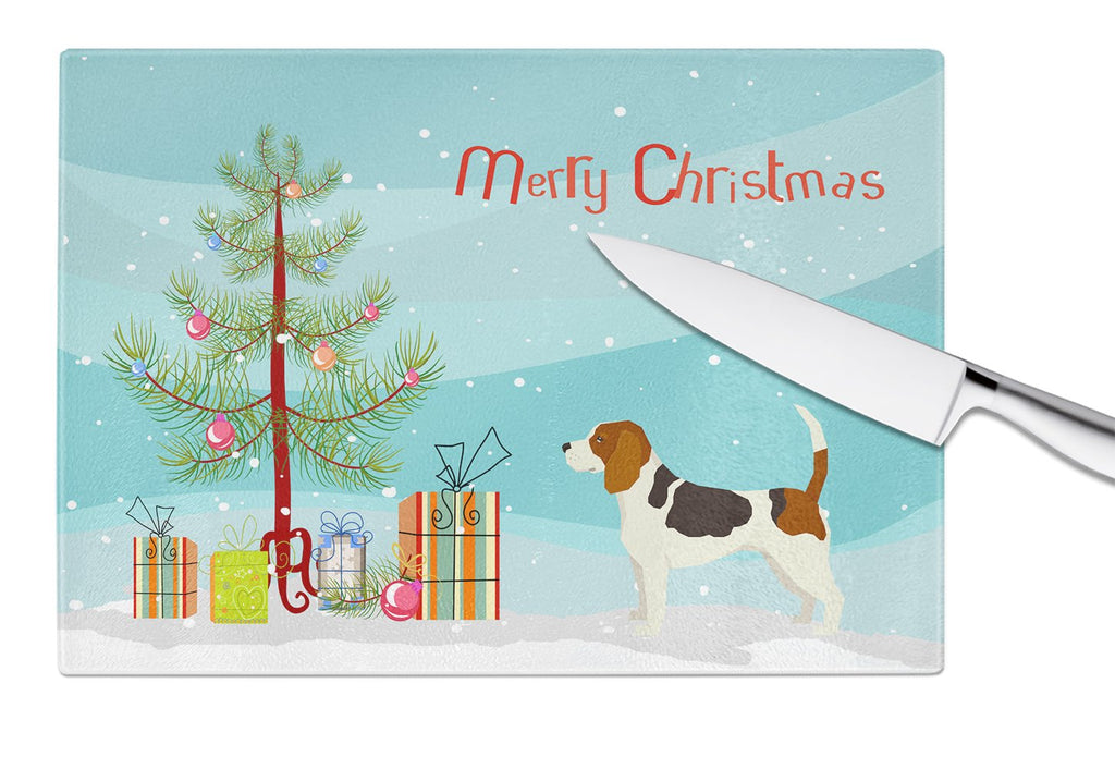 Beagle Christmas Tree Cutting Board Tempered Glass Kitchen Cutting Surface, Heat Resistant Chopping, Non-Slip Feet, Food Prep & Serving
