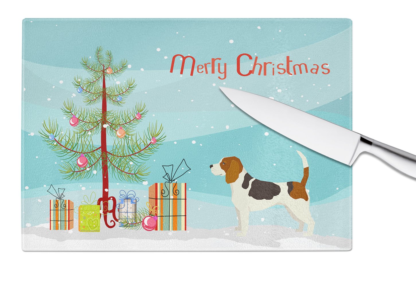 Beagle Christmas Tree Cutting Board Tempered Glass Kitchen Cutting Surface, Heat Resistant Chopping, Non-Slip Feet, Food Prep & Serving