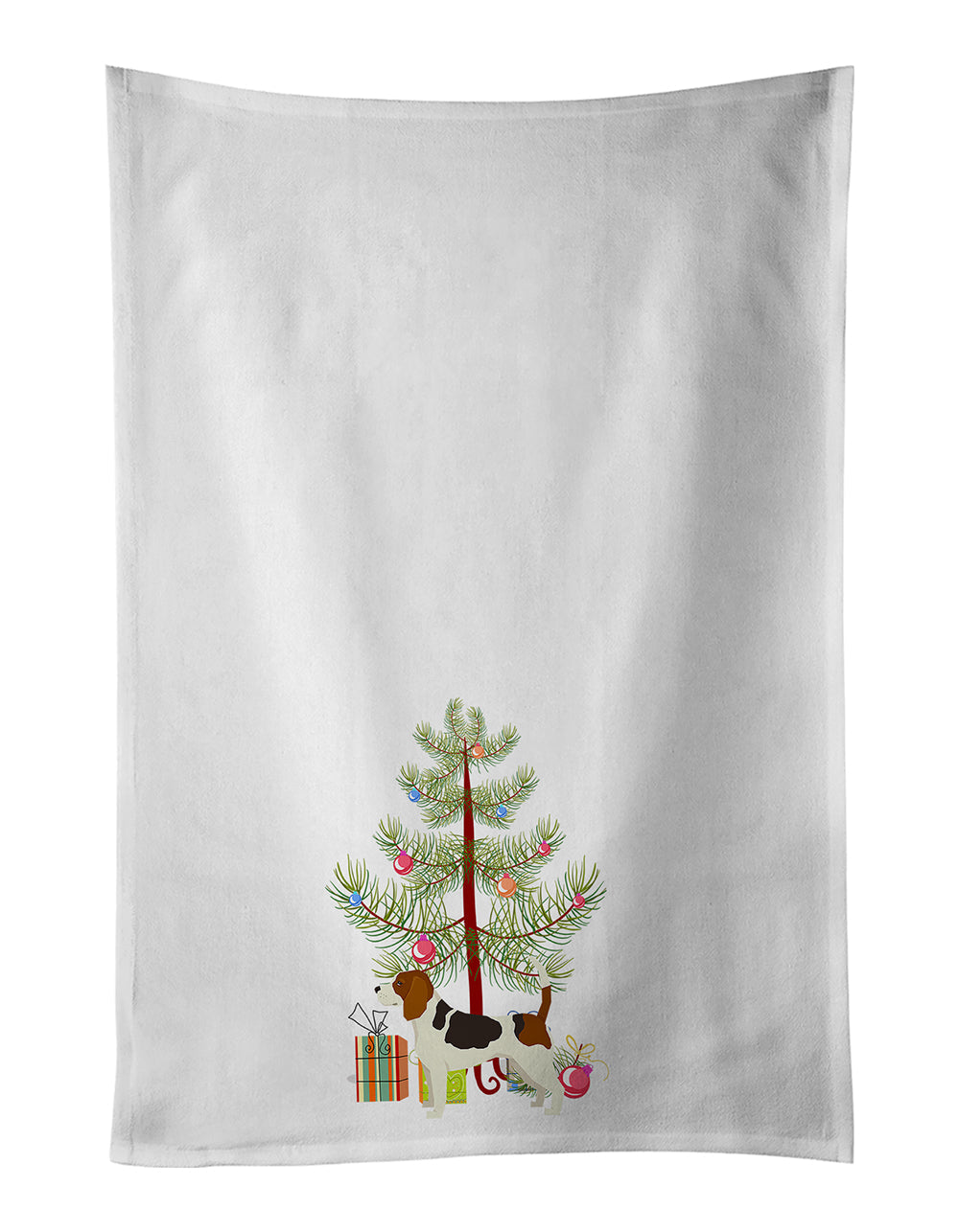Beagle Christmas Tree Kitchen Towel Set of 2 White Dish Towels Decorative Bathroom Hand towel for Hand, Face, Hair, Yoga, Tea, Dishcloth, 19 X 28", White