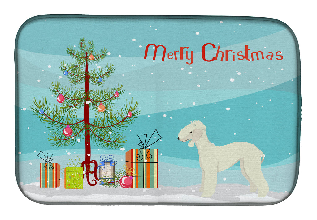 Bedlington Terrier Christmas Tree Dish Drying Mat Absorbent Dish Drying Mat Pad for Kitchen Counter Dish Drainer Mat for Countertop, 14 x 21", Multicolor