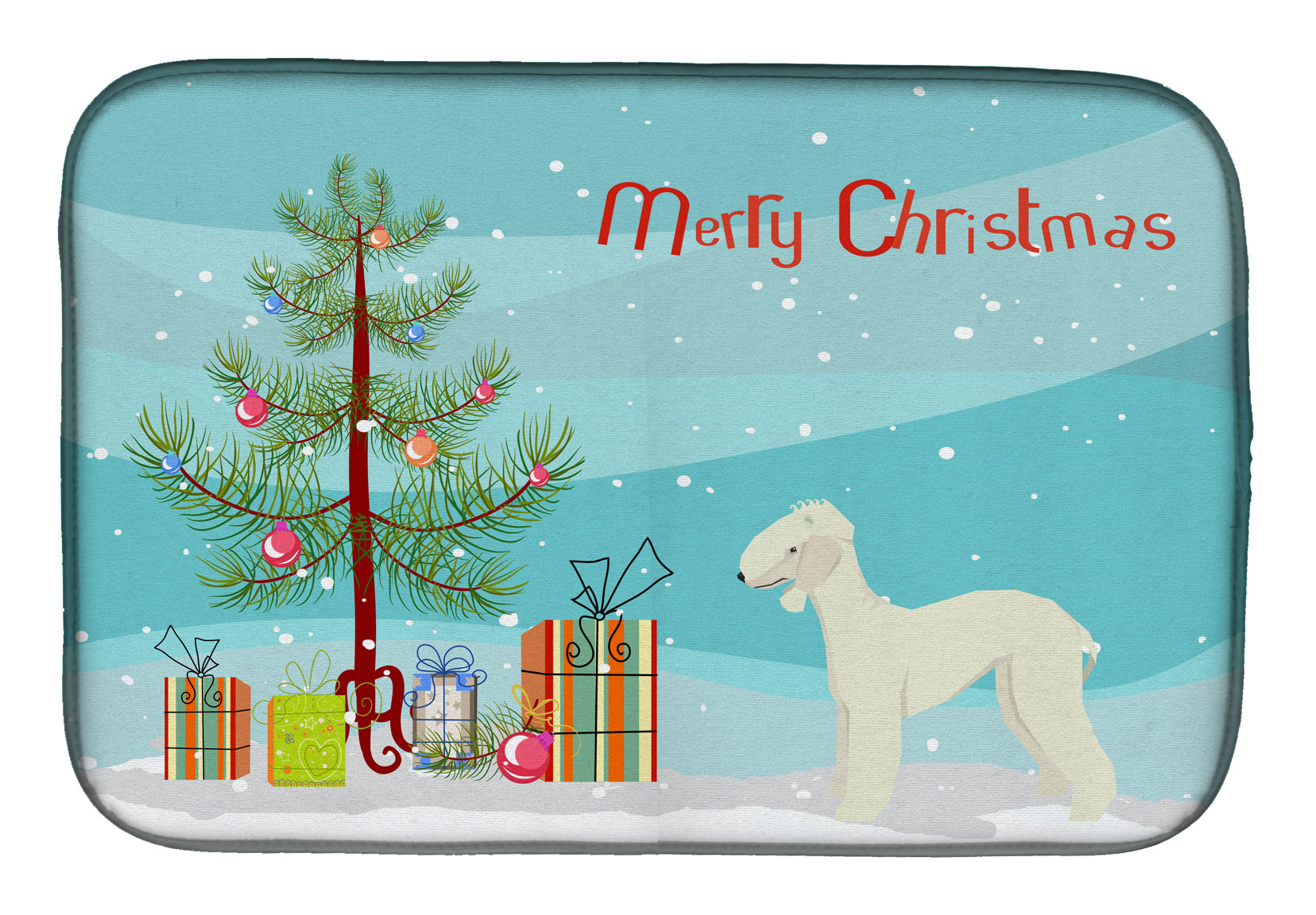 Bedlington Terrier Christmas Tree Dish Drying Mat Absorbent Dish Drying Mat Pad for Kitchen Counter Dish Drainer Mat for Countertop, 14 x 21", Multicolor