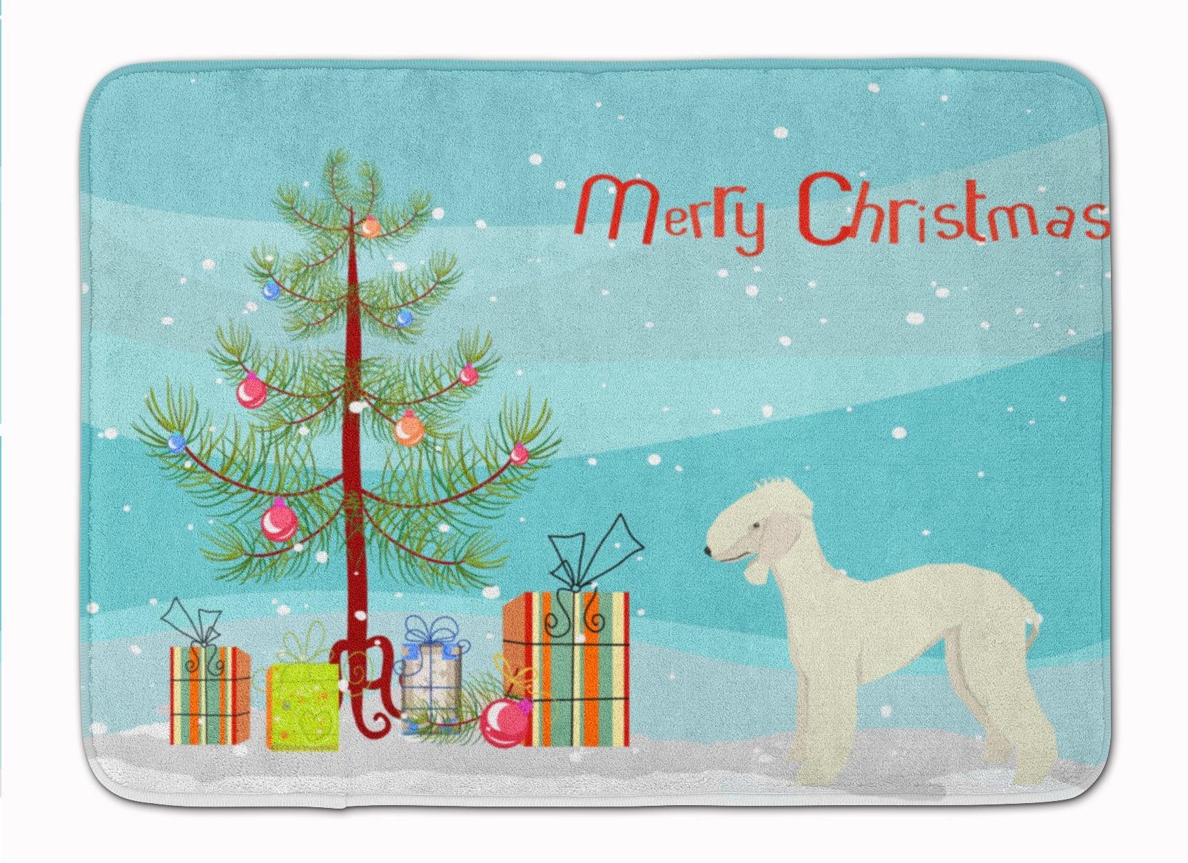 Bedlington Terrier Christmas Tree Memory Foam Kitchen Mat Machine Washable Anti-Fatigue Cushion Comfort Bath or Kitchen Rug