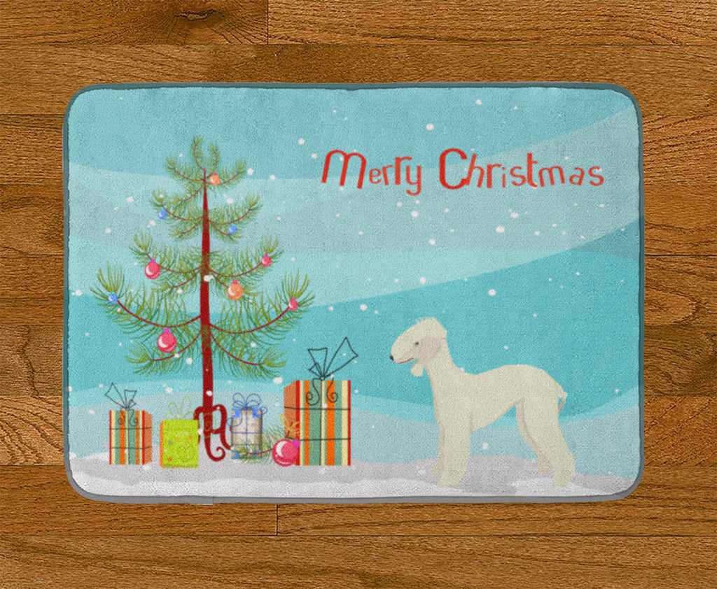 Bedlington Terrier Christmas Tree Memory Foam Kitchen Mat Machine Washable Anti-Fatigue Cushion Comfort Bath or Kitchen Rug