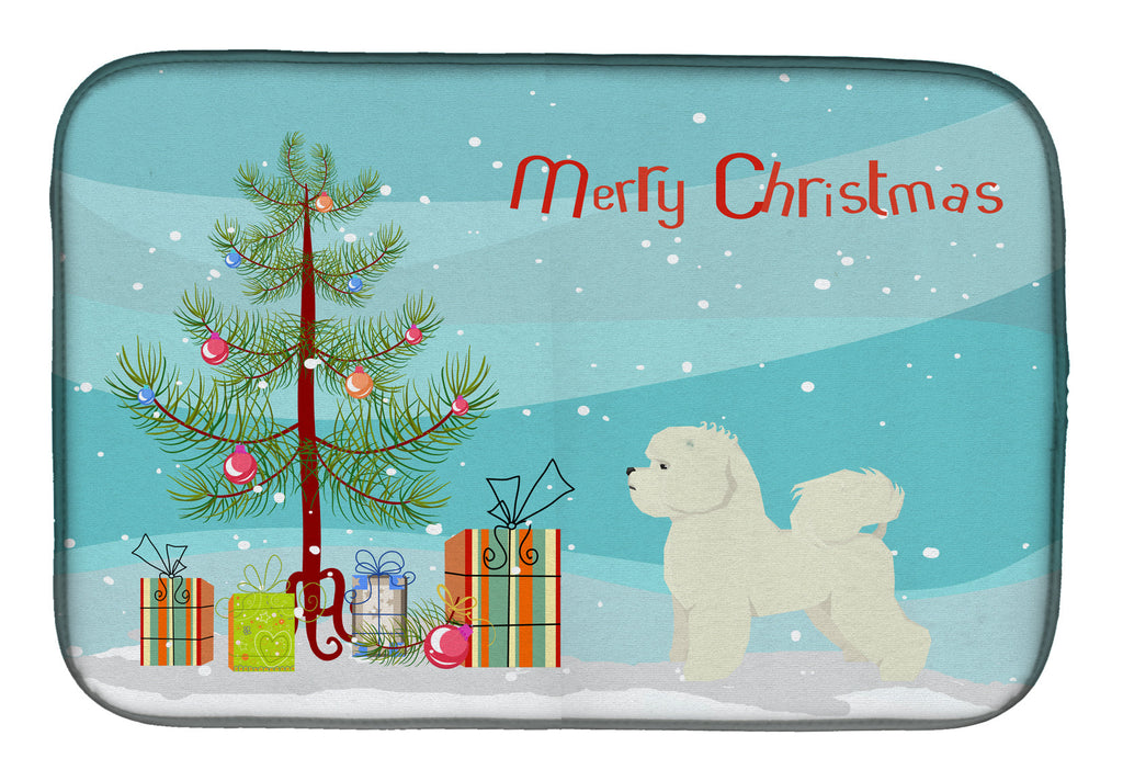 Bichon Frise Christmas Tree Dish Drying Mat Absorbent Dish Drying Mat Pad for Kitchen Counter Dish Drainer Mat for Countertop, 14 x 21", Multicolor