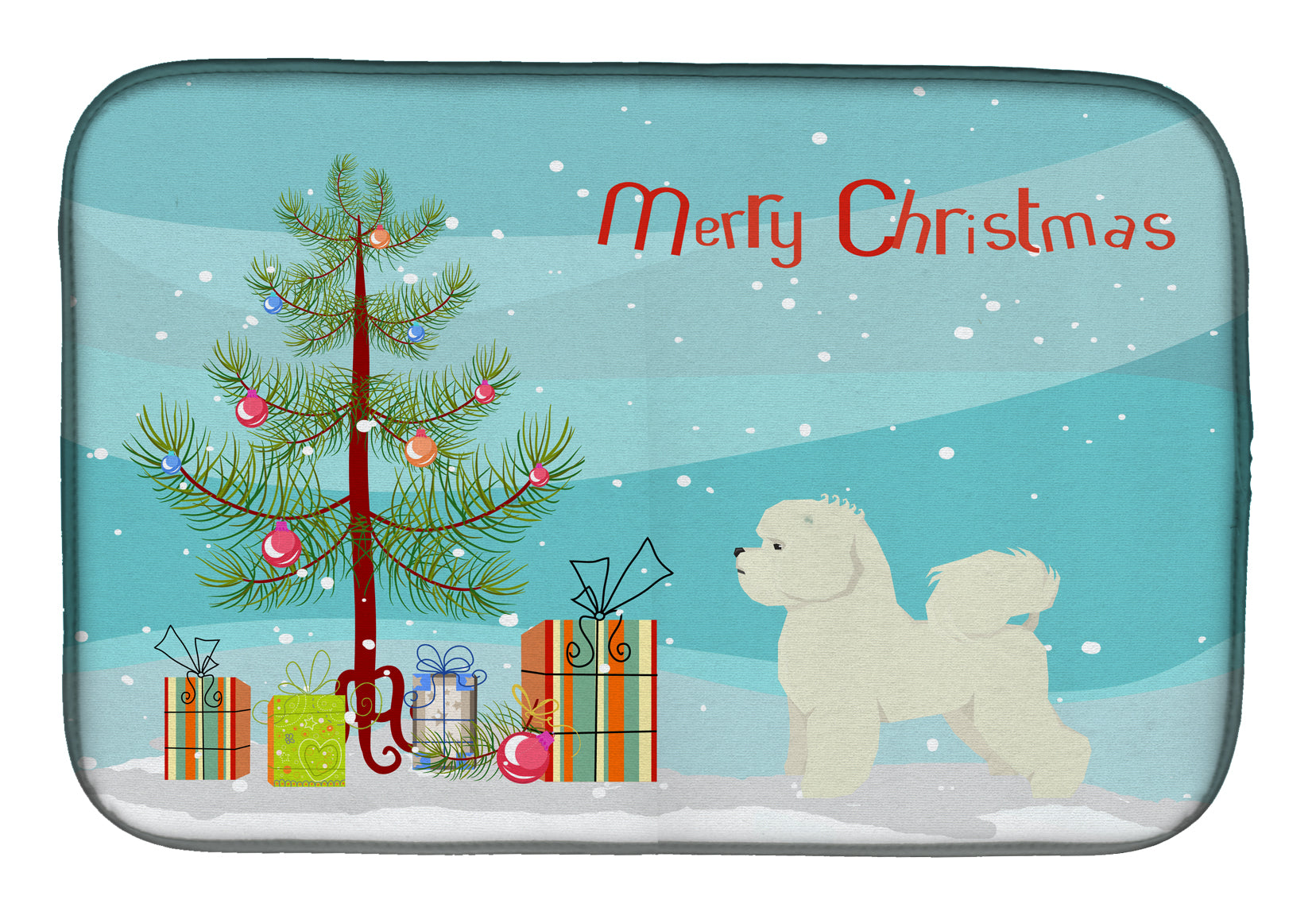 Bichon Frise Christmas Tree Dish Drying Mat Absorbent Dish Drying Mat Pad for Kitchen Counter Dish Drainer Mat for Countertop, 14 x 21", Multicolor