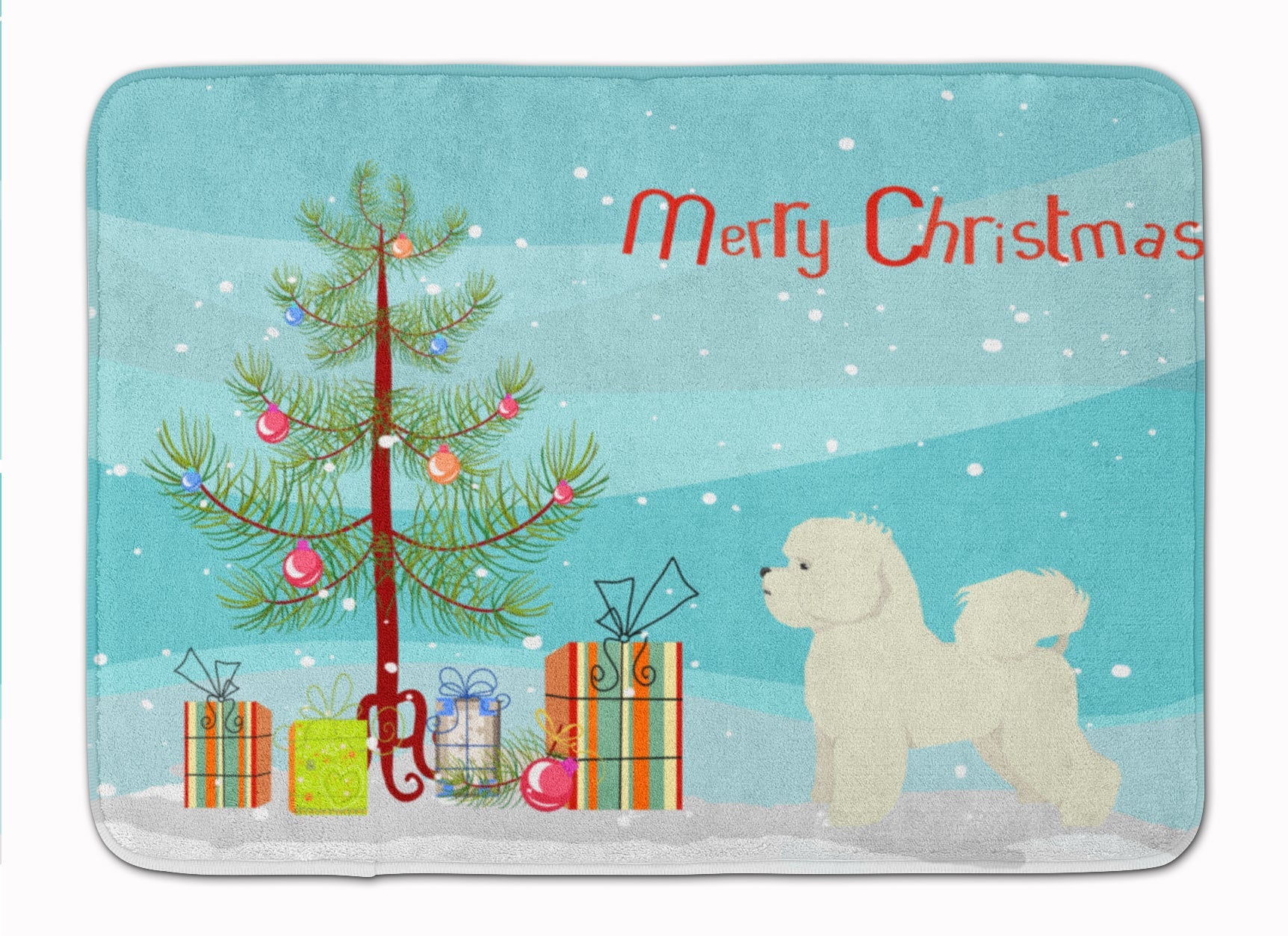 Bichon Frise Christmas Tree Memory Foam Kitchen Mat Machine Washable Anti-Fatigue Cushion Comfort Bath or Kitchen Rug