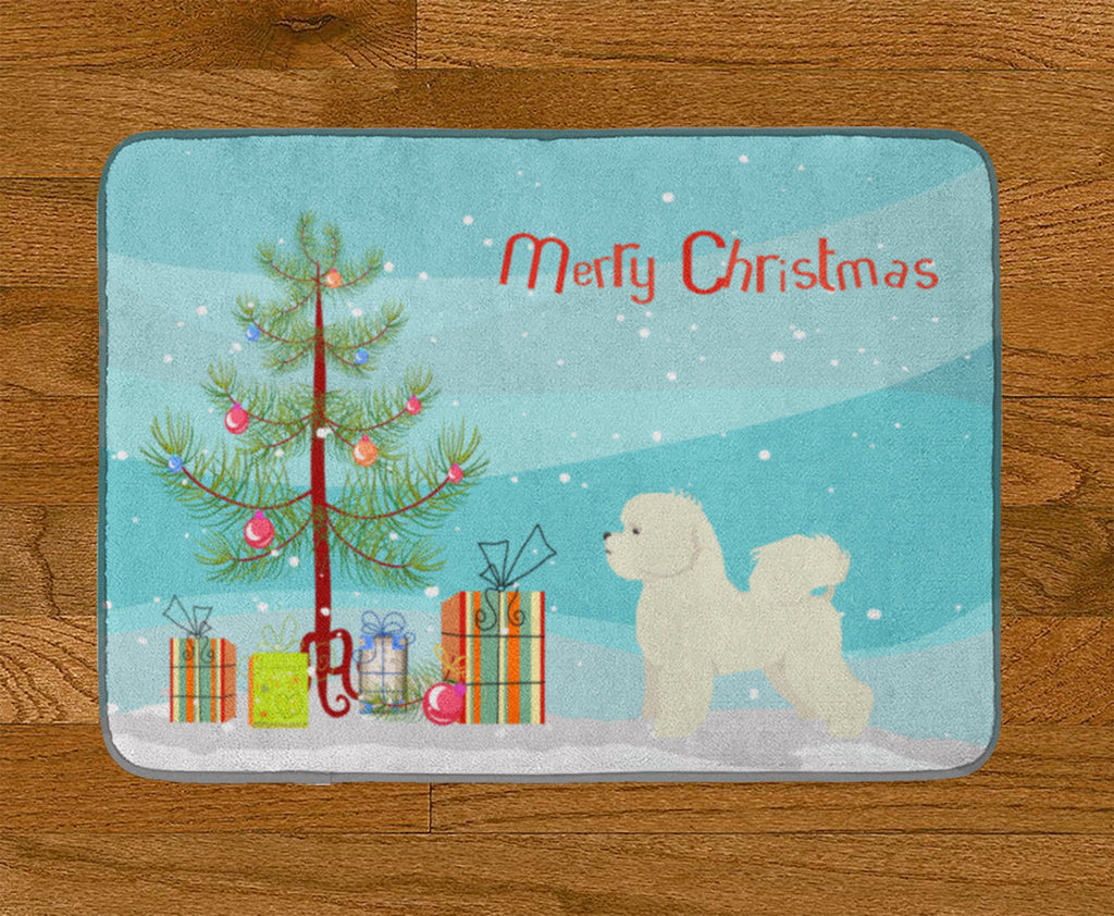Bichon Frise Christmas Tree Memory Foam Kitchen Mat Machine Washable Anti-Fatigue Cushion Comfort Bath or Kitchen Rug