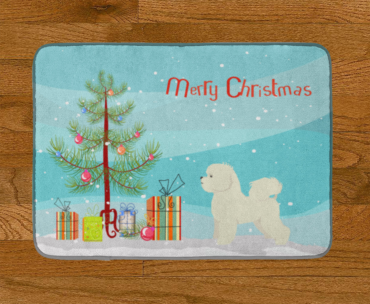 Bichon Frise Christmas Tree Memory Foam Kitchen Mat Machine Washable Anti-Fatigue Cushion Comfort Bath or Kitchen Rug