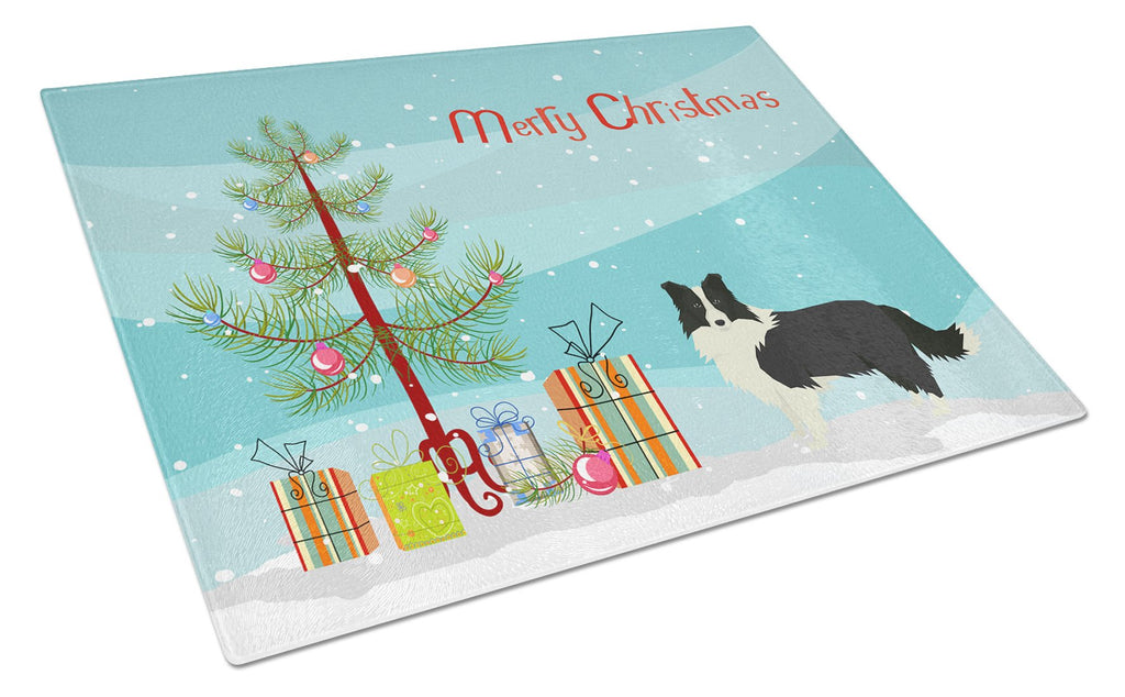 Border Collie Christmas Tree Cutting Board Tempered Glass Kitchen Cutting Surface, Heat Resistant Chopping, Non-Slip Feet, Food Prep & Serving