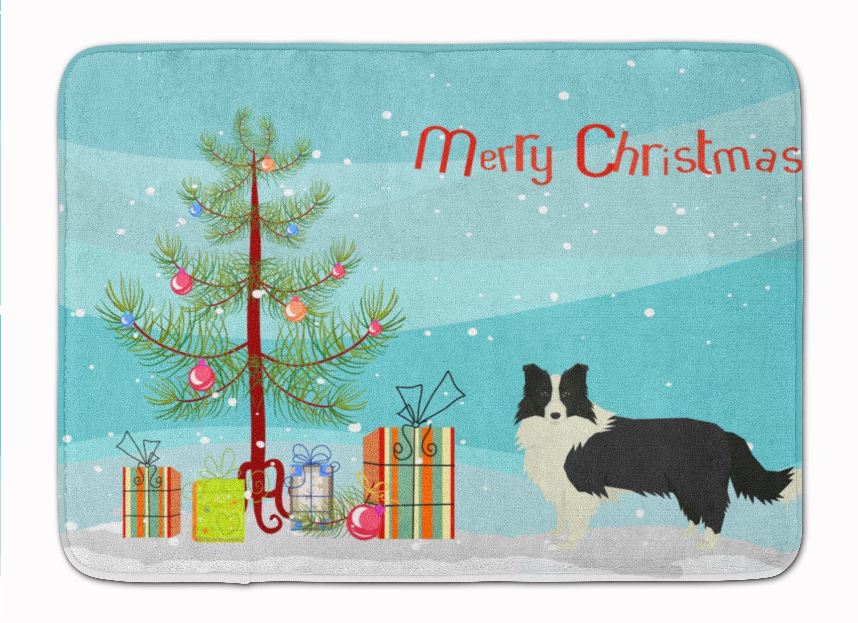 Border Collie Christmas Tree Memory Foam Kitchen Mat Machine Washable Anti-Fatigue Cushion Comfort Bath or Kitchen Rug