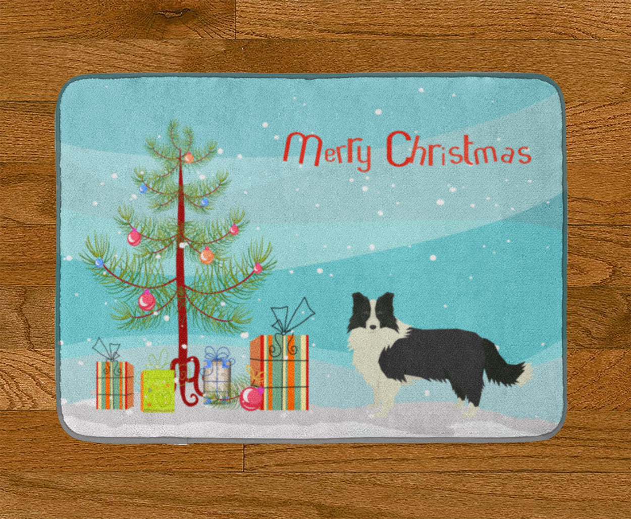 Border Collie Christmas Tree Memory Foam Kitchen Mat Machine Washable Anti-Fatigue Cushion Comfort Bath or Kitchen Rug
