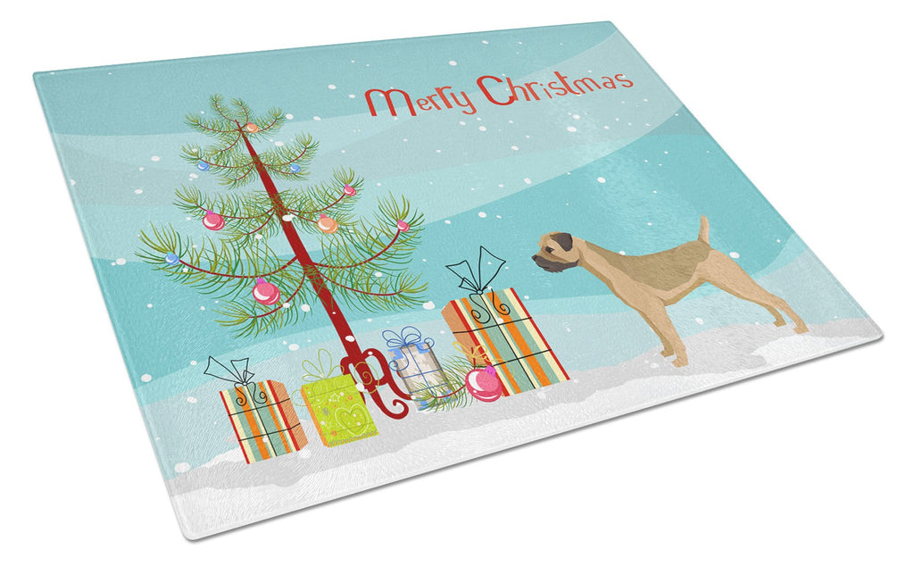 Border Terrier Christmas Tree Cutting Board Tempered Glass Kitchen Cutting Surface, Heat Resistant Chopping, Non-Slip Feet, Food Prep & Serving