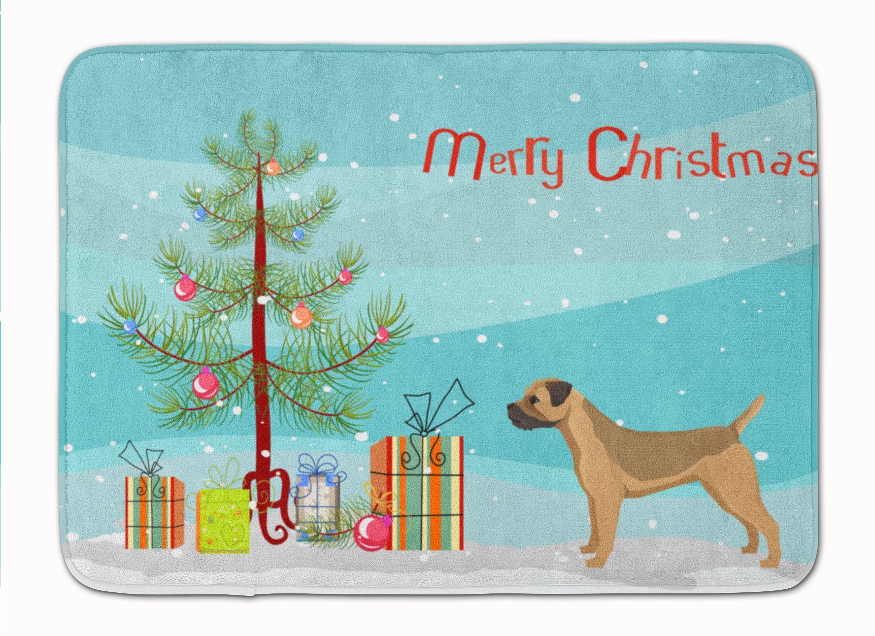 Border Terrier Christmas Tree Memory Foam Kitchen Mat Machine Washable Anti-Fatigue Cushion Comfort Bath or Kitchen Rug