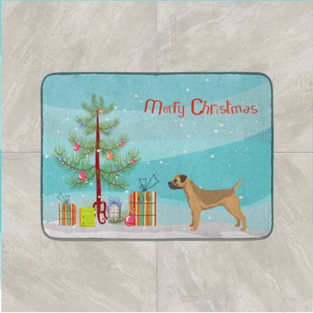 Border Terrier Christmas Tree Memory Foam Kitchen Mat Machine Washable Anti-Fatigue Cushion Comfort Bath or Kitchen Rug