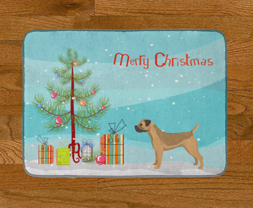 Border Terrier Christmas Tree Memory Foam Kitchen Mat Machine Washable Anti-Fatigue Cushion Comfort Bath or Kitchen Rug