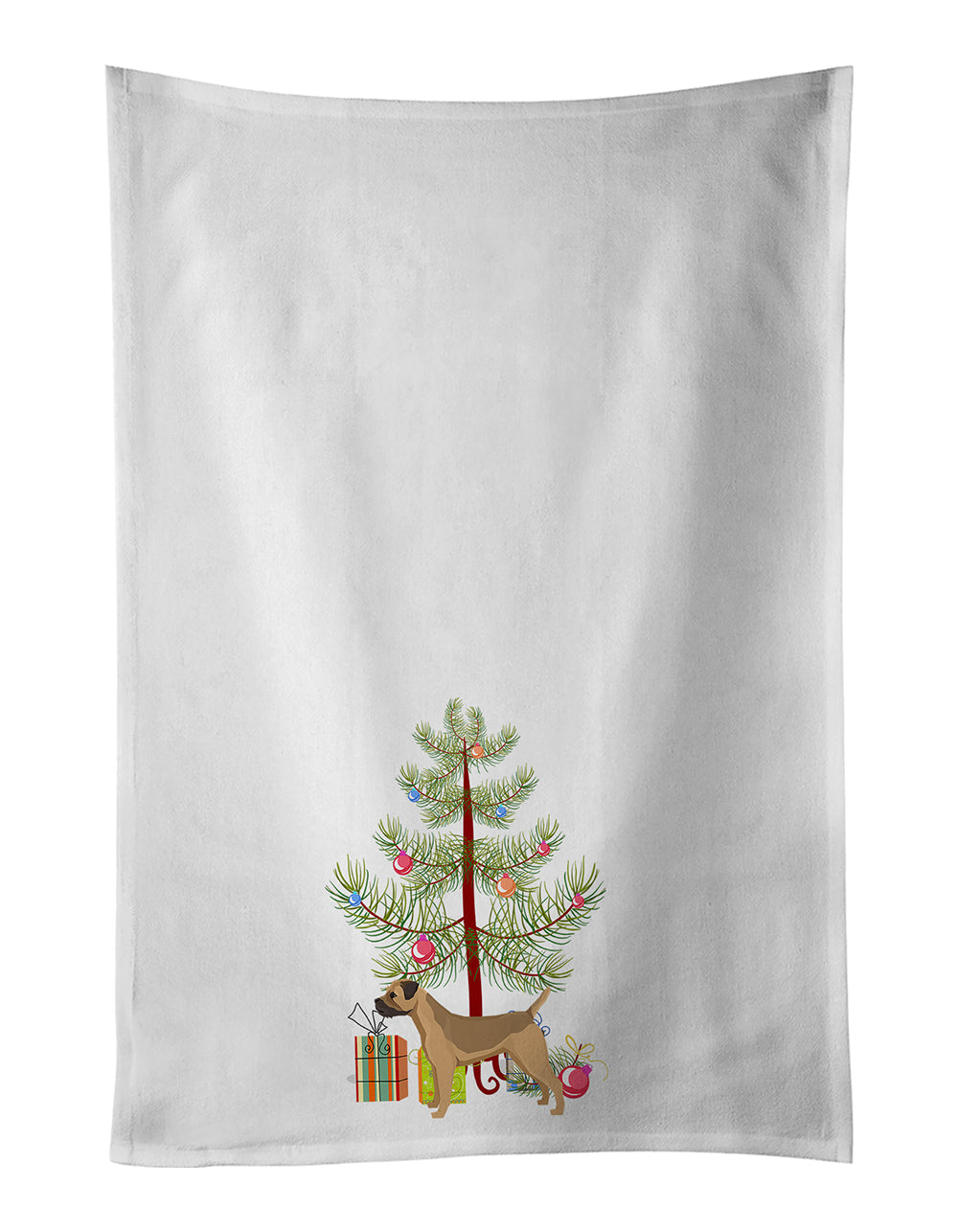 Border Terrier Christmas Tree Kitchen Towel Set of 2 White Dish Towels Decorative Bathroom Hand towel for Hand, Face, Hair, Yoga, Tea, Dishcloth, 19 X 28", White