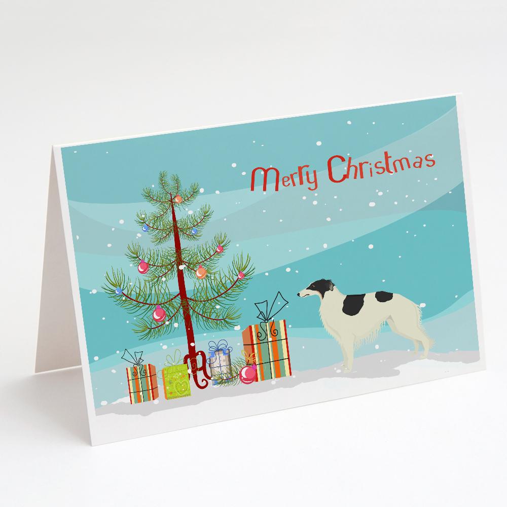 Borzoi Christmas Tree Greeting Cards Pack of 8 Blank Cards with Envelopes Whimsical A7 Size 5x7