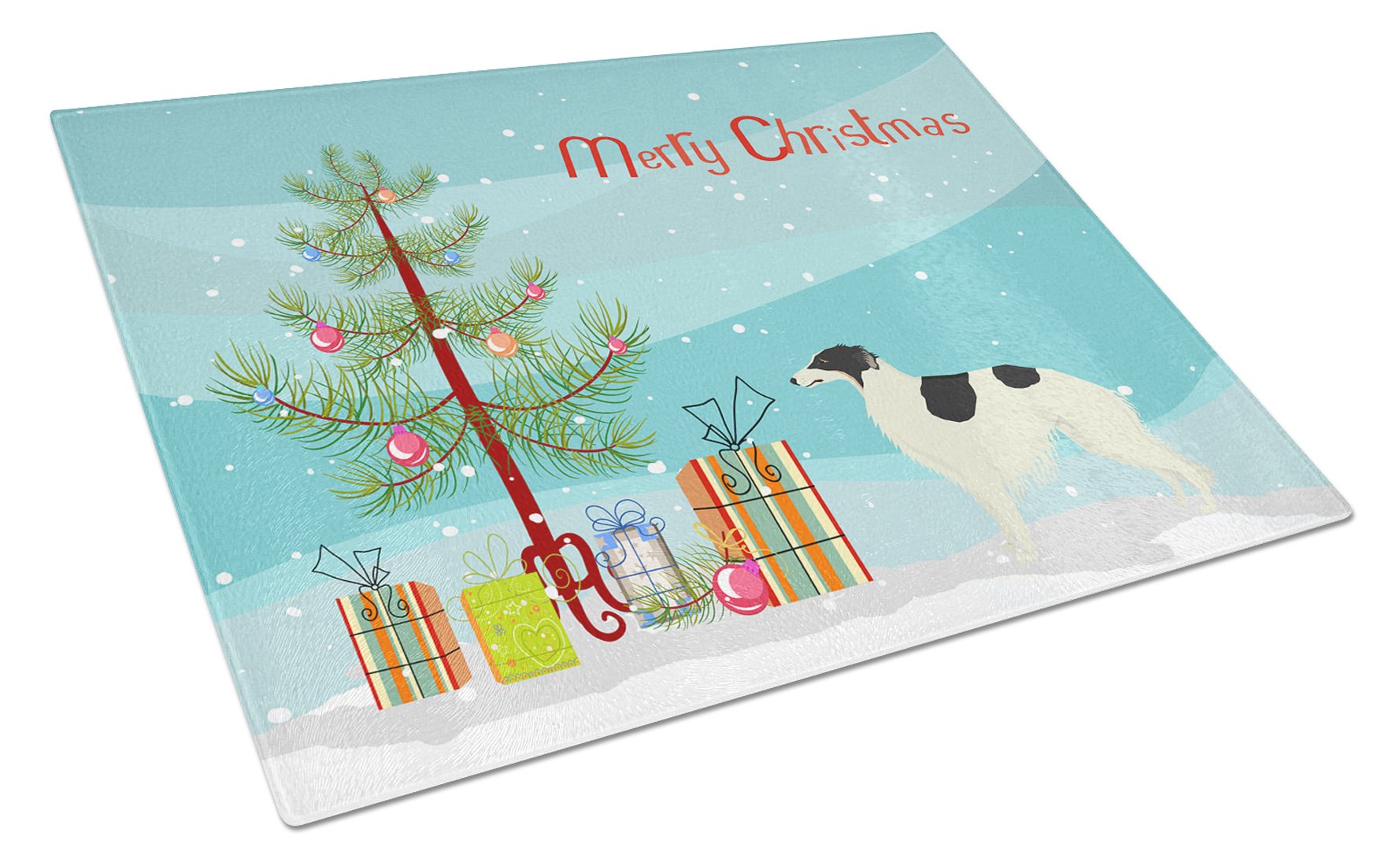Borzoi Christmas Tree Cutting Board Tempered Glass Kitchen Cutting Surface, Heat Resistant Chopping, Non-Slip Feet, Food Prep & Serving