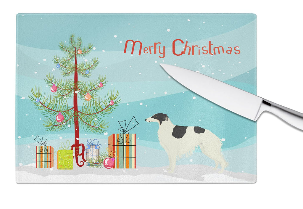 Borzoi Christmas Tree Cutting Board Tempered Glass Kitchen Cutting Surface, Heat Resistant Chopping, Non-Slip Feet, Food Prep & Serving