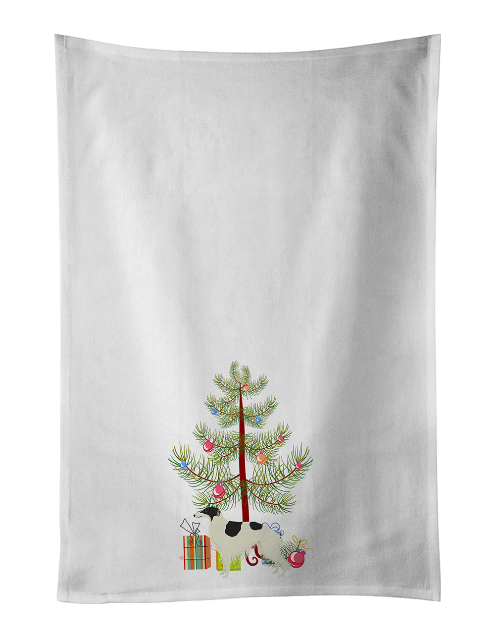 Borzoi Christmas Tree Kitchen Towel Set of 2 White Dish Towels Decorative Bathroom Hand towel for Hand, Face, Hair, Yoga, Tea, Dishcloth, 19 X 28", White
