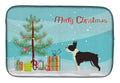Boston Terrier Christmas Tree Dish Drying Mat Absorbent Dish Drying Mat Pad for Kitchen Counter Dish Drainer Mat for Countertop, 14 x 21", Multicolor