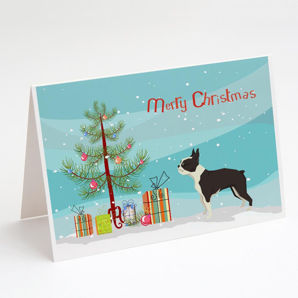 Boston Terrier Christmas Tree Greeting Cards Pack of 8 Blank Cards with Envelopes Whimsical A7 Size 5x7
