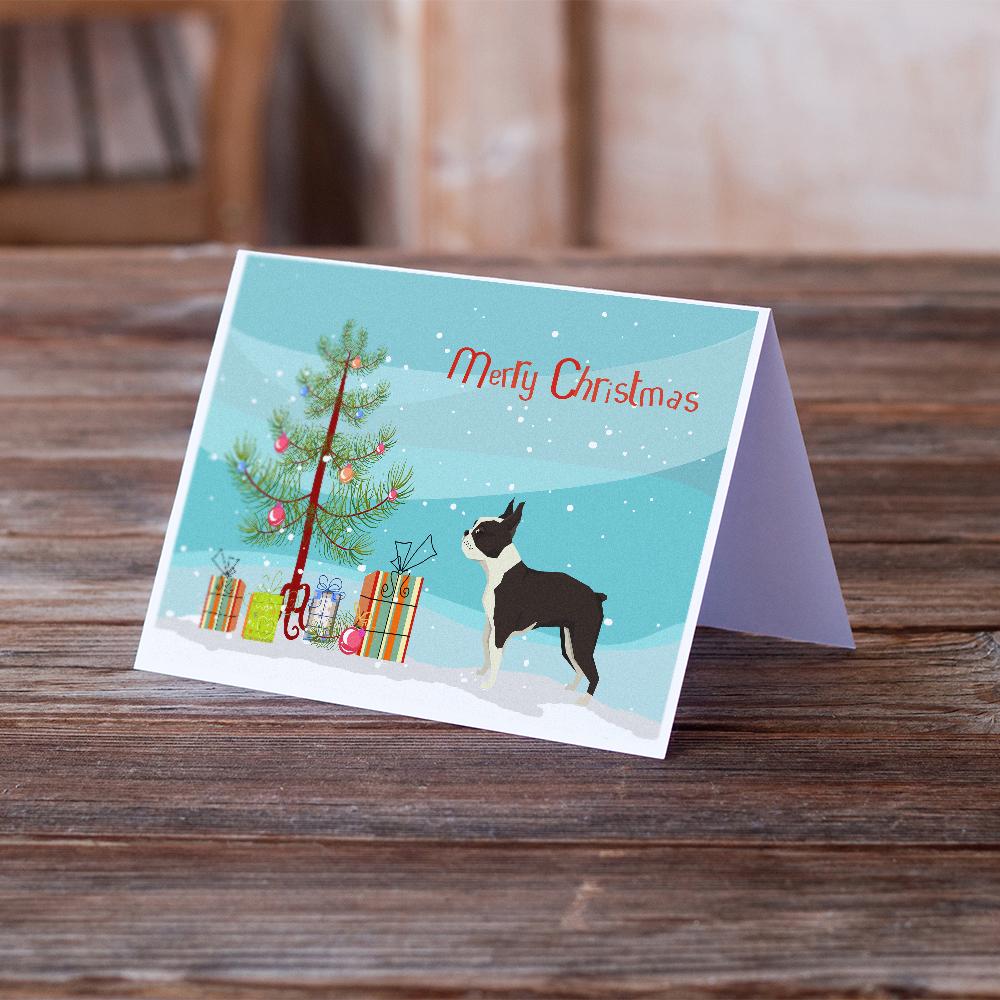 Boston Terrier Christmas Tree Greeting Cards Pack of 8 Blank Cards with Envelopes Whimsical A7 Size 5x7