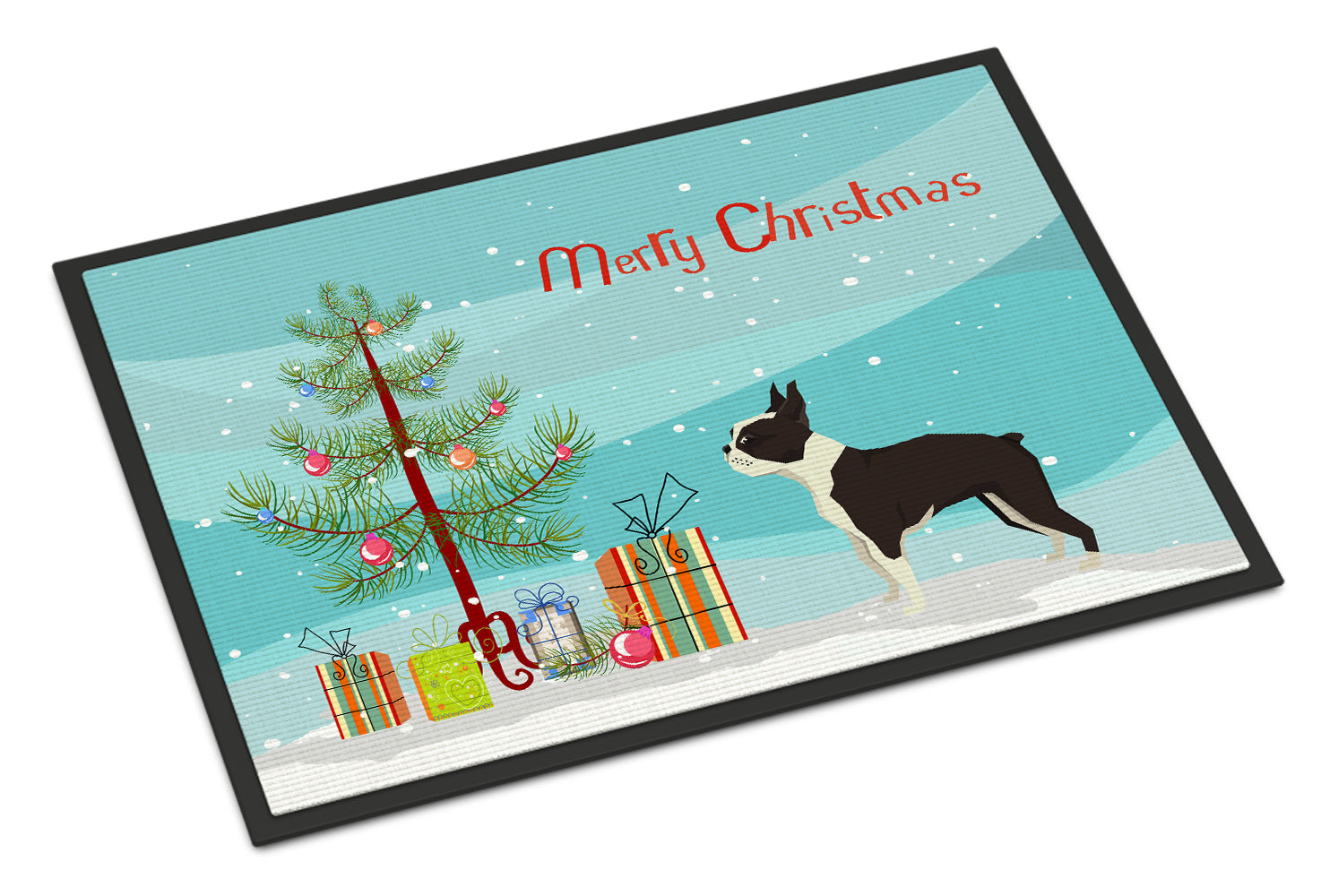 Boston Terrier Christmas Tree Doormat Indoor Outdoor 24H X 36W Front Door Mat Rugs for Entryway, Non Slip Washable Low Pile,