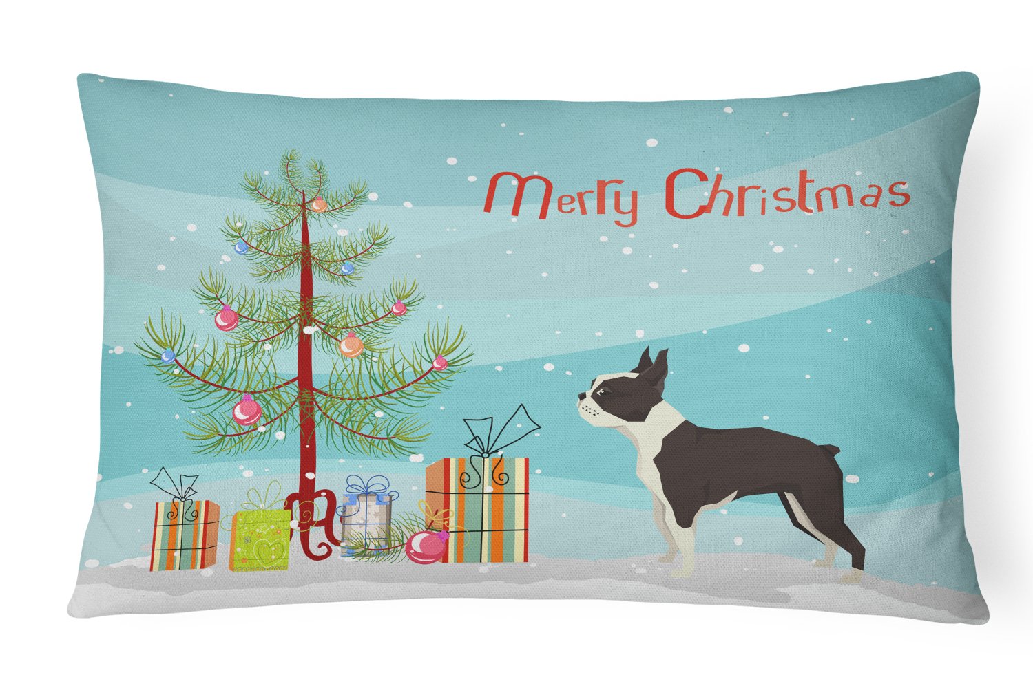 Boston Terrier Christmas Tree Decorative Throw Pillow 12x16 Indoor Outdoor Accent Cushion, Fabric Cover with Insert for Sofa, Bed, Porch & Living Room