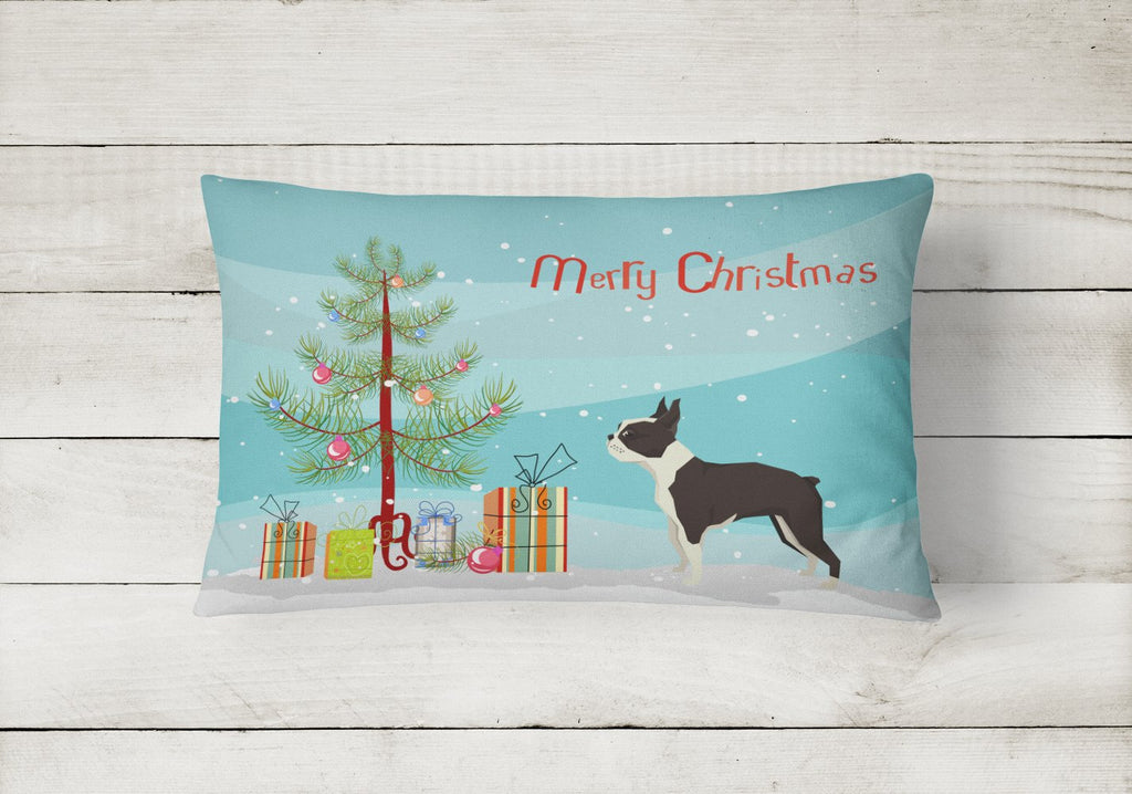 Boston Terrier Christmas Tree Decorative Throw Pillow 12x16 Indoor Outdoor Accent Cushion, Fabric Cover with Insert for Sofa, Bed, Porch & Living Room