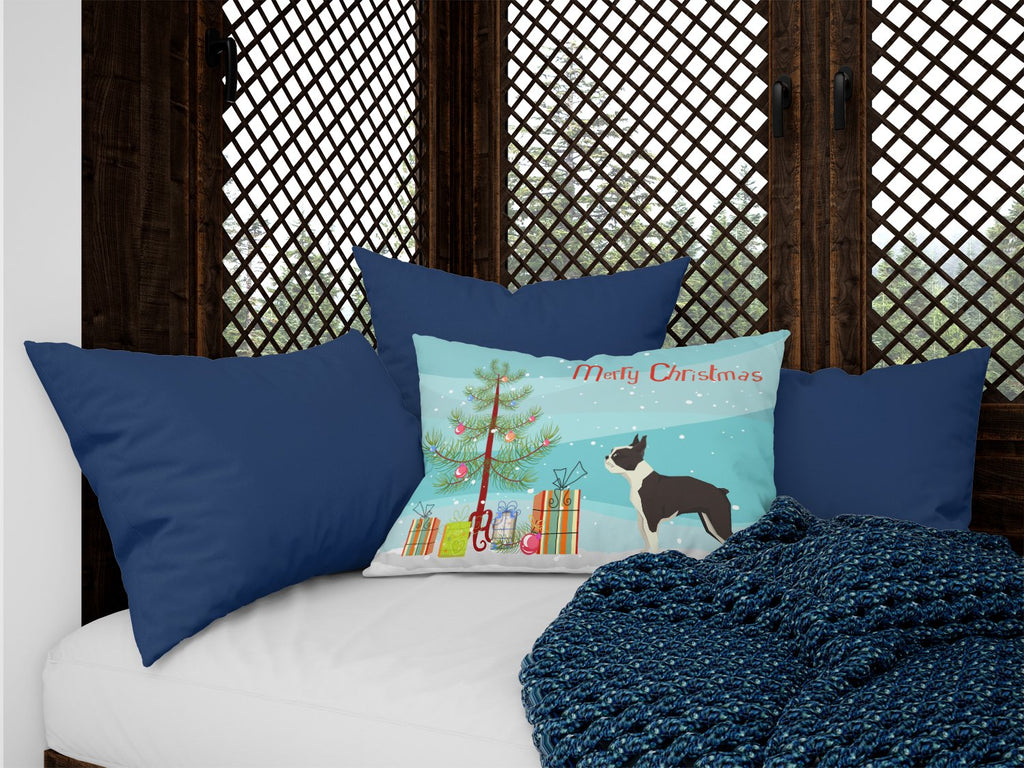 Boston Terrier Christmas Tree Decorative Throw Pillow 12x16 Indoor Outdoor Accent Cushion, Fabric Cover with Insert for Sofa, Bed, Porch & Living Room