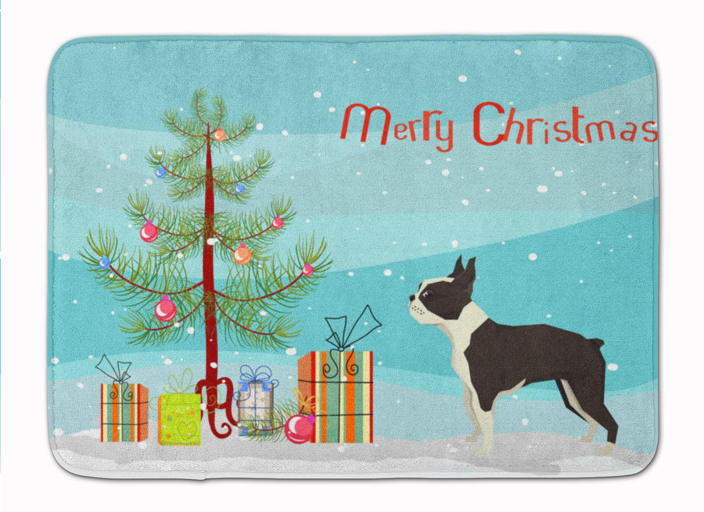 Boston Terrier Christmas Tree Memory Foam Kitchen Mat Machine Washable Anti-Fatigue Cushion Comfort Bath or Kitchen Rug