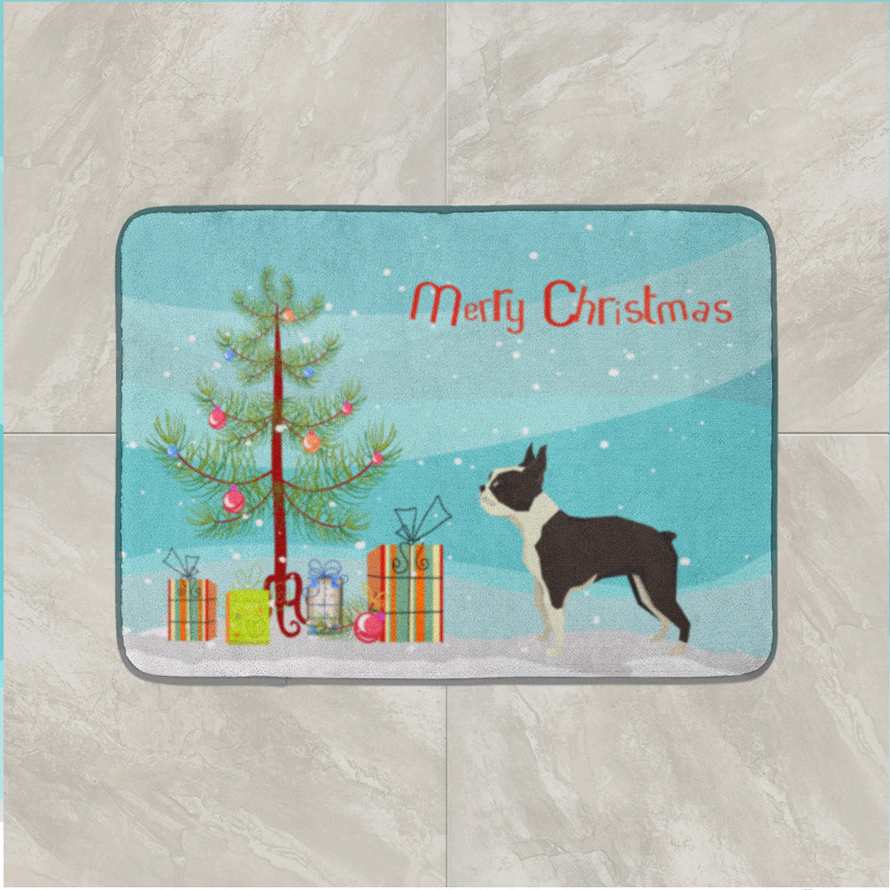 Boston Terrier Christmas Tree Memory Foam Kitchen Mat Machine Washable Anti-Fatigue Cushion Comfort Bath or Kitchen Rug
