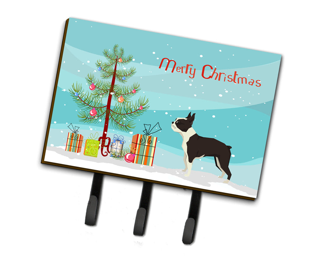 Boston Terrier Christmas Tree Leash or Key Holder Wall Hooks, Coat Rack Wall Mount, for Hanging Keys, Towels, Aprons, Leashes