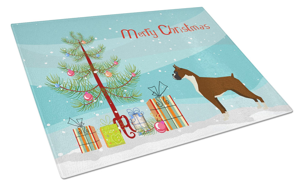 Boxer Christmas Tree Cutting Board Tempered Glass Kitchen Cutting Surface, Heat Resistant Chopping, Non-Slip Feet, Food Prep & Serving