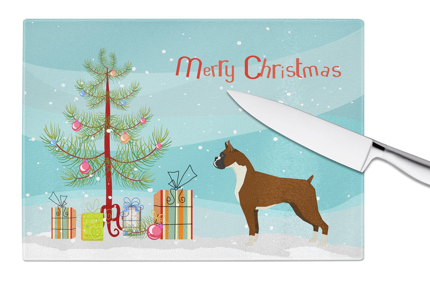 Boxer Christmas Tree Cutting Board Tempered Glass Kitchen Cutting Surface, Heat Resistant Chopping, Non-Slip Feet, Food Prep & Serving