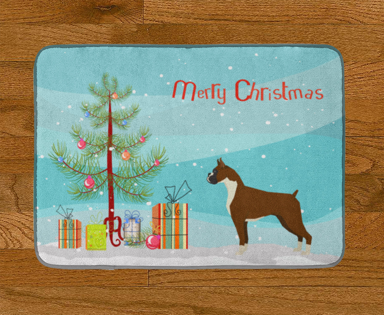 Boxer Christmas Tree Memory Foam Kitchen Mat Machine Washable Anti-Fatigue Cushion Comfort Bath or Kitchen Rug