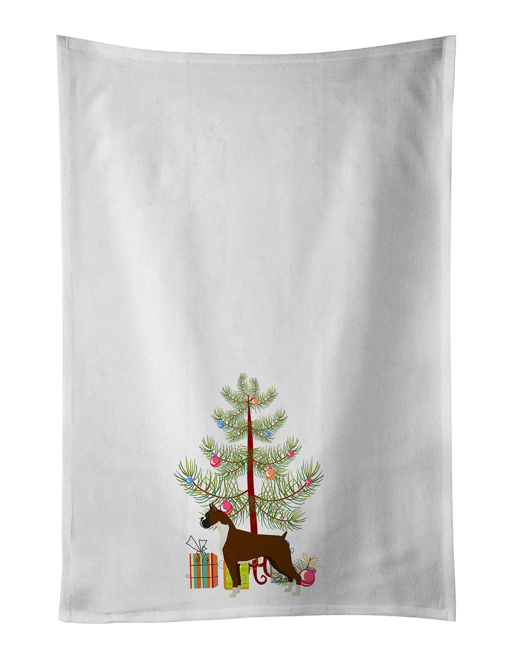Boxer Christmas Tree Kitchen Towel Set of 2 White Dish Towels Decorative Bathroom Hand towel for Hand, Face, Hair, Yoga, Tea, Dishcloth, 19 X 28", White