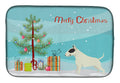 Black and White Bull Terrier Christmas Tree Dish Drying Mat Absorbent Dish Drying Mat Pad for Kitchen Counter Dish Drainer Mat for Countertop, 14 x 21", Multicolor