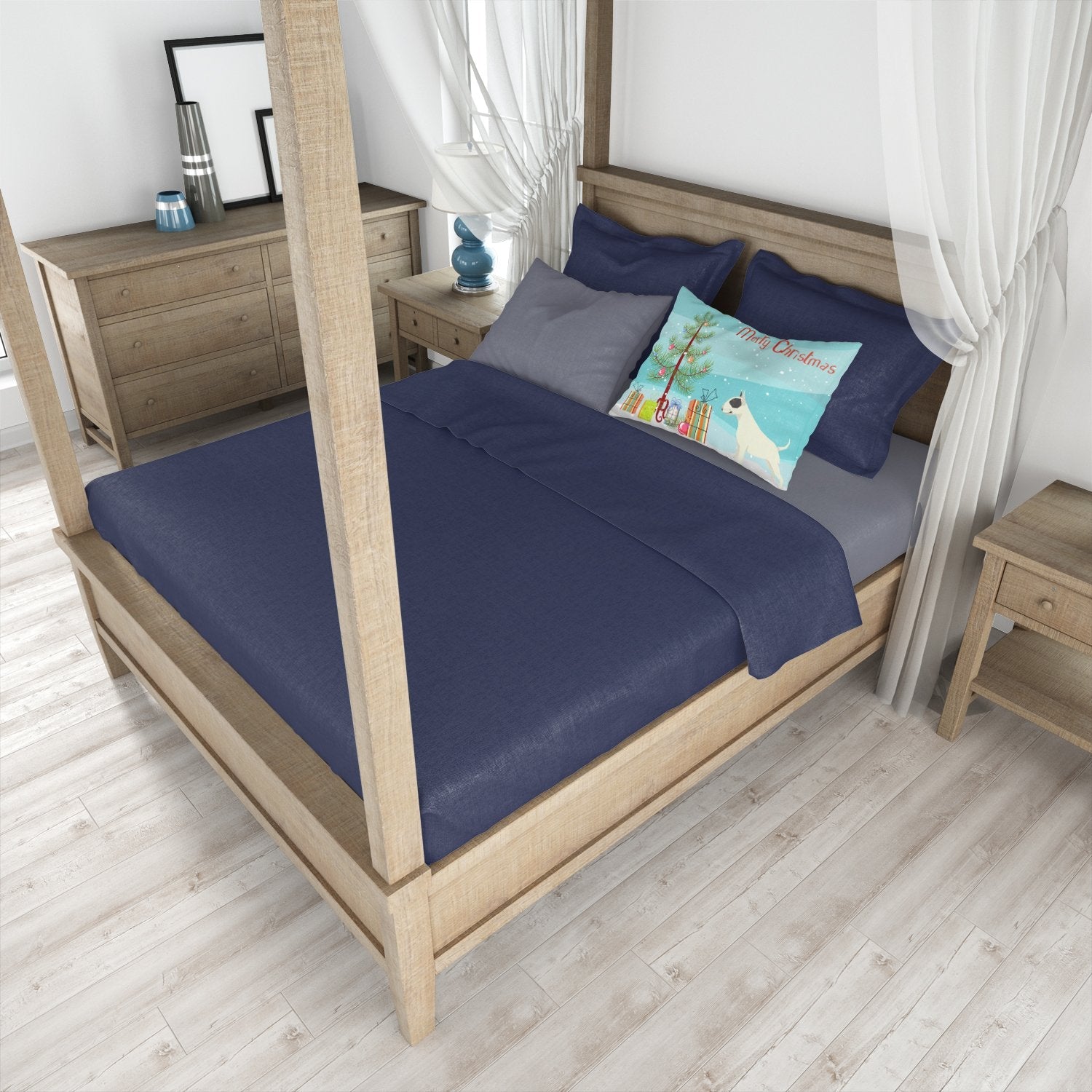 Black and White Bull Terrier Christmas Tree Standard Pillowcase Lightweight Super Soft Easy Care Decorative Artwork Pillowcase, Standard