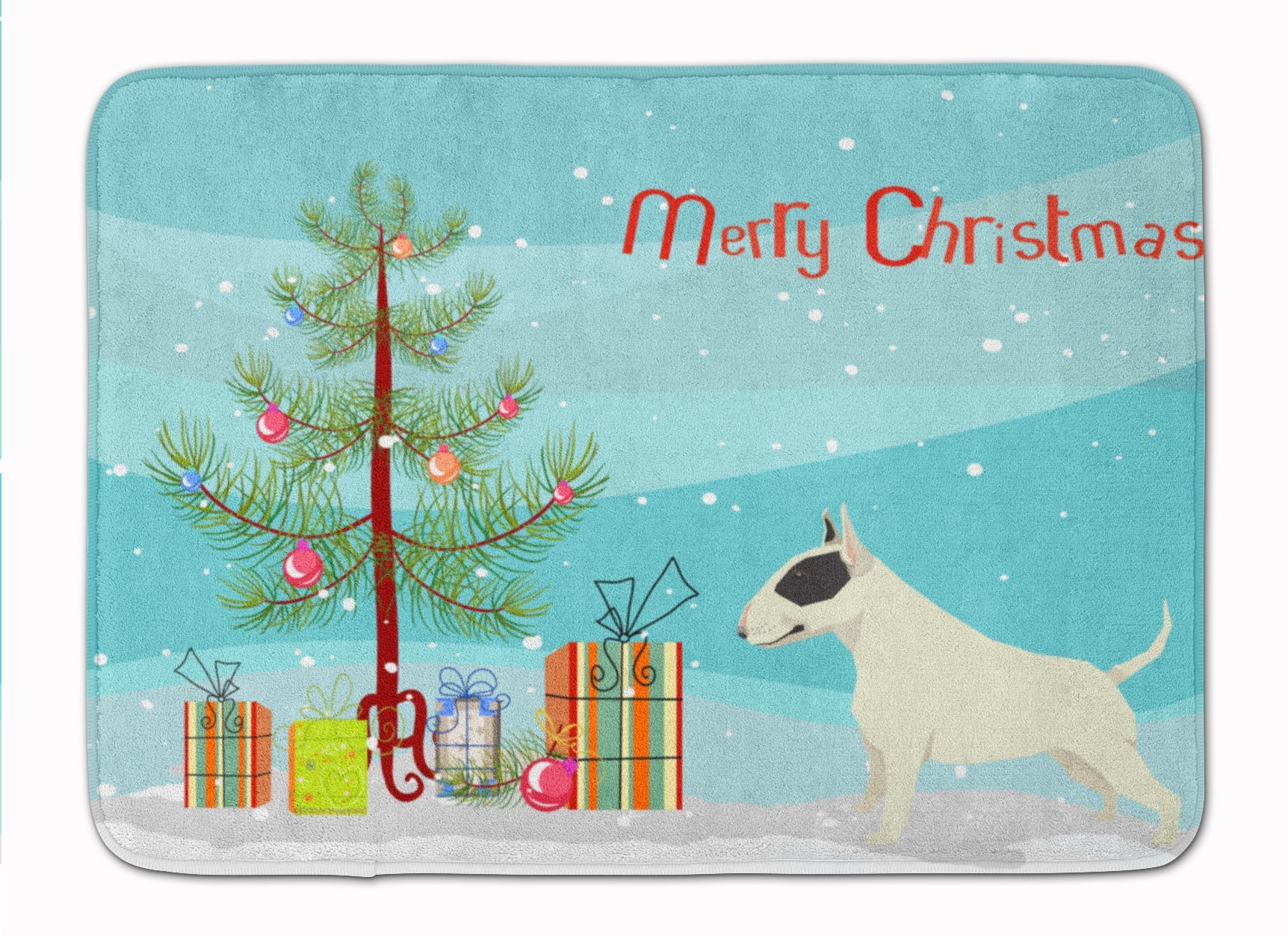 Black and White Bull Terrier Christmas Tree Memory Foam Kitchen Mat Machine Washable Anti-Fatigue Cushion Comfort Bath or Kitchen Rug