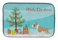 Fawn and White Bull Terrier Christmas Tree Dish Drying Mat Absorbent Dish Drying Mat Pad for Kitchen Counter Dish Drainer Mat for Countertop, 14 x 21", Multicolor