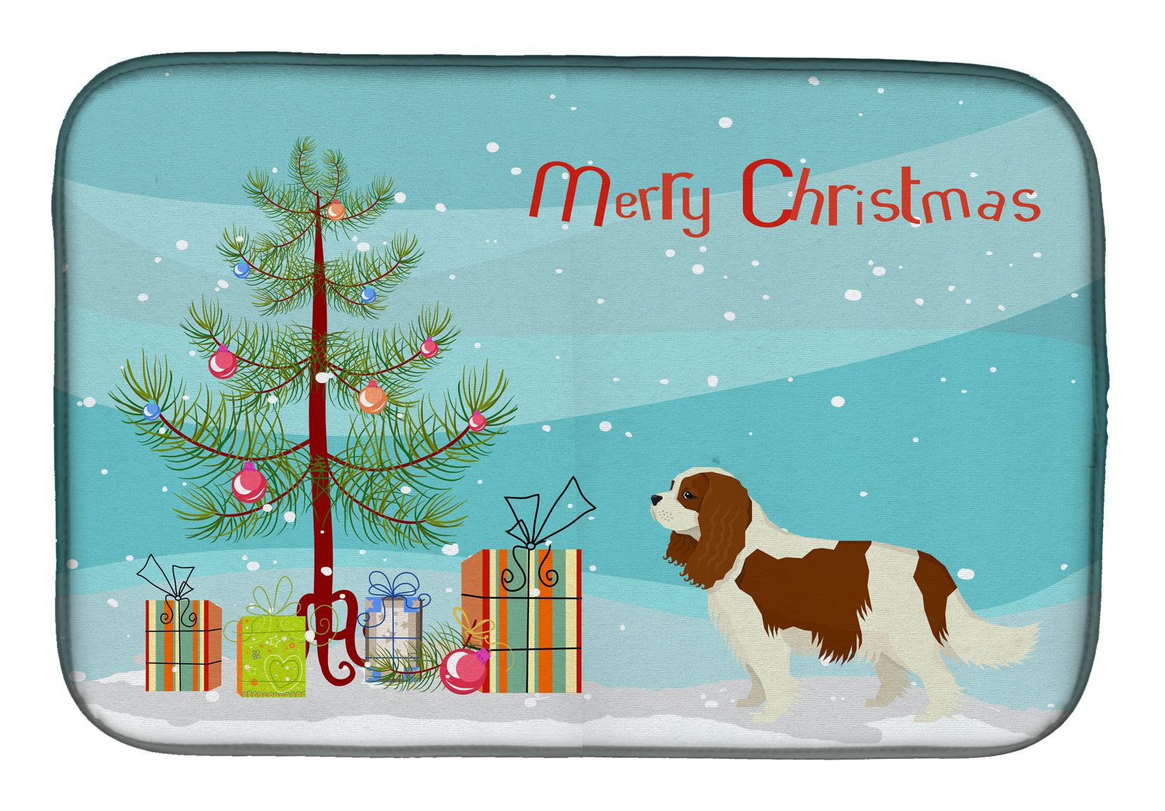 Cavalier Spaniel Christmas Tree Dish Drying Mat Absorbent Dish Drying Mat Pad for Kitchen Counter Dish Drainer Mat for Countertop, 14 x 21", Multicolor