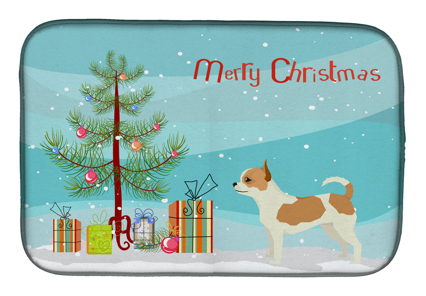 Chihuahua Christmas Tree Dish Drying Mat Absorbent Dish Drying Mat Pad for Kitchen Counter Dish Drainer Mat for Countertop, 14 x 21", Multicolor