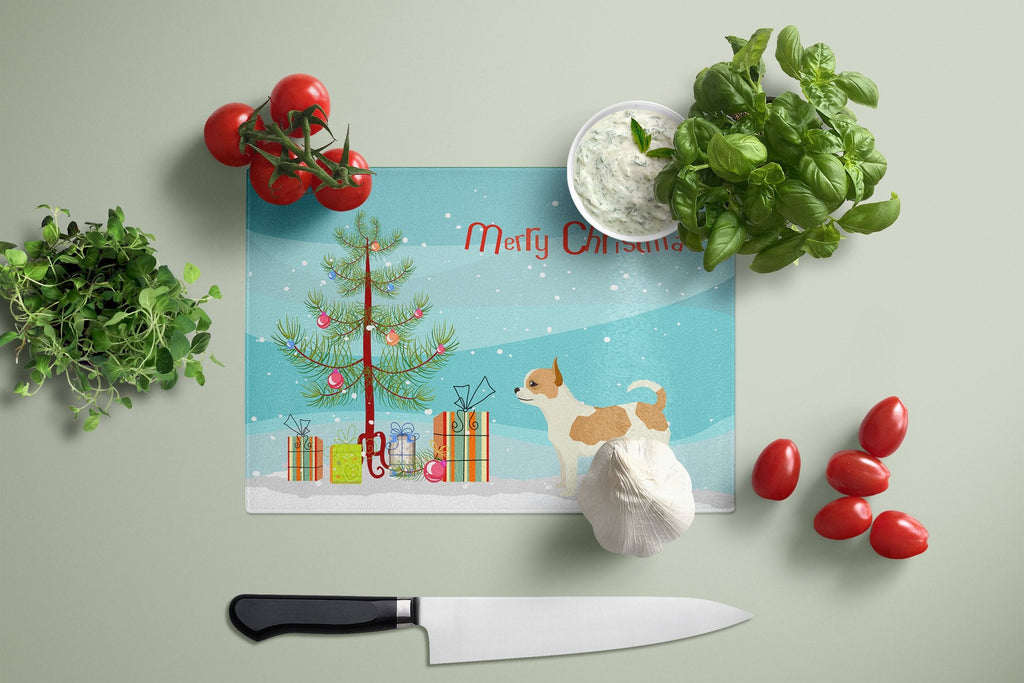 Chihuahua Christmas Tree Cutting Board Tempered Glass Kitchen Cutting Surface, Heat Resistant Chopping, Non-Slip Feet, Food Prep & Serving