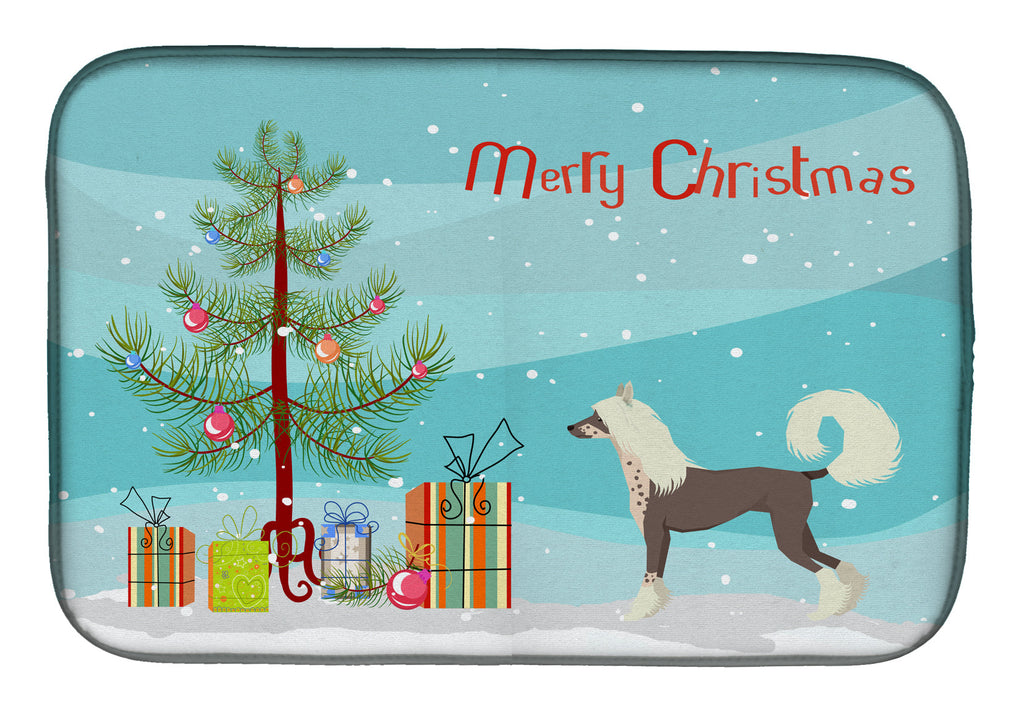 Chinese Crested Christmas Tree Dish Drying Mat Absorbent Dish Drying Mat Pad for Kitchen Counter Dish Drainer Mat for Countertop, 14 x 21", Multicolor