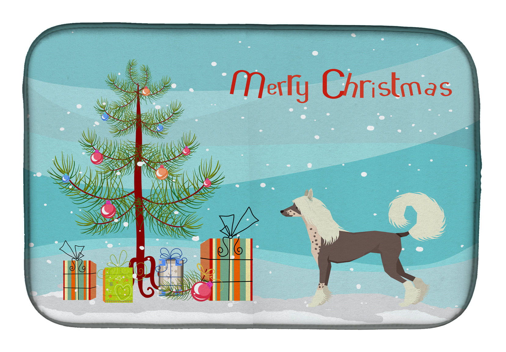 Chinese Crested Christmas Tree Dish Drying Mat Absorbent Dish Drying Mat Pad for Kitchen Counter Dish Drainer Mat for Countertop, 14 x 21", Multicolor