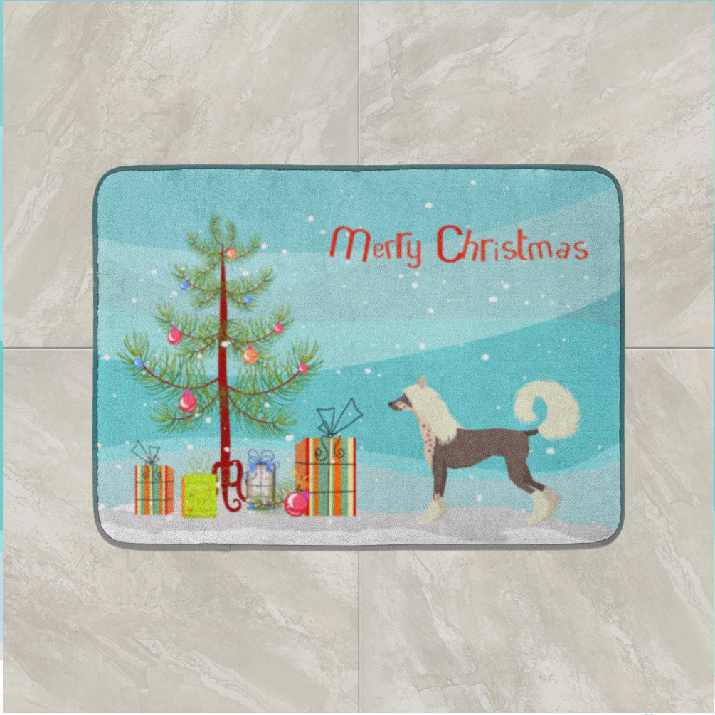 Chinese Crested Christmas Tree Memory Foam Kitchen Mat Machine Washable Anti-Fatigue Cushion Comfort Bath or Kitchen Rug
