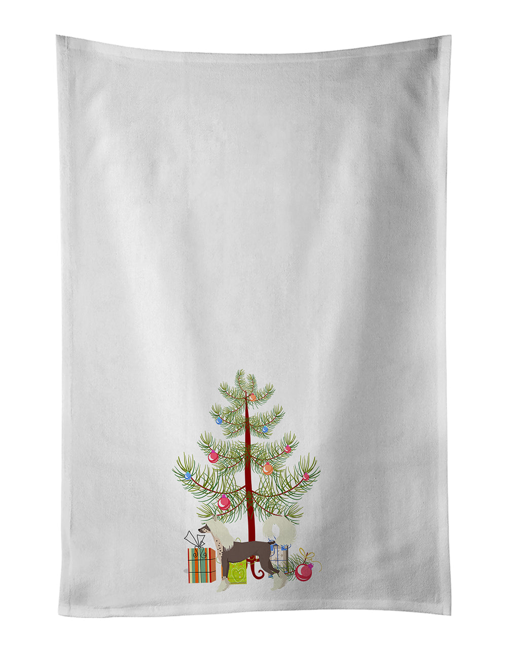 Chinese Crested Christmas Tree Kitchen Towel Set of 2 White Dish Towels Decorative Bathroom Hand towel for Hand, Face, Hair, Yoga, Tea, Dishcloth, 19 X 28", White