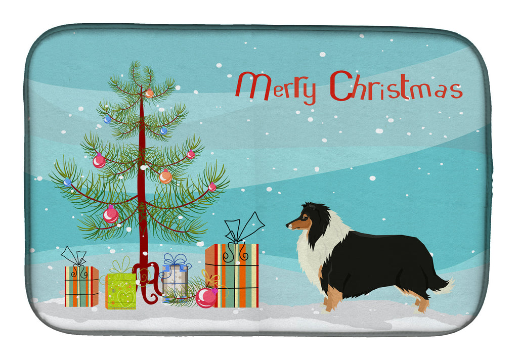 Collie Christmas Tree Dish Drying Mat Absorbent Dish Drying Mat Pad for Kitchen Counter Dish Drainer Mat for Countertop, 14 x 21", Multicolor